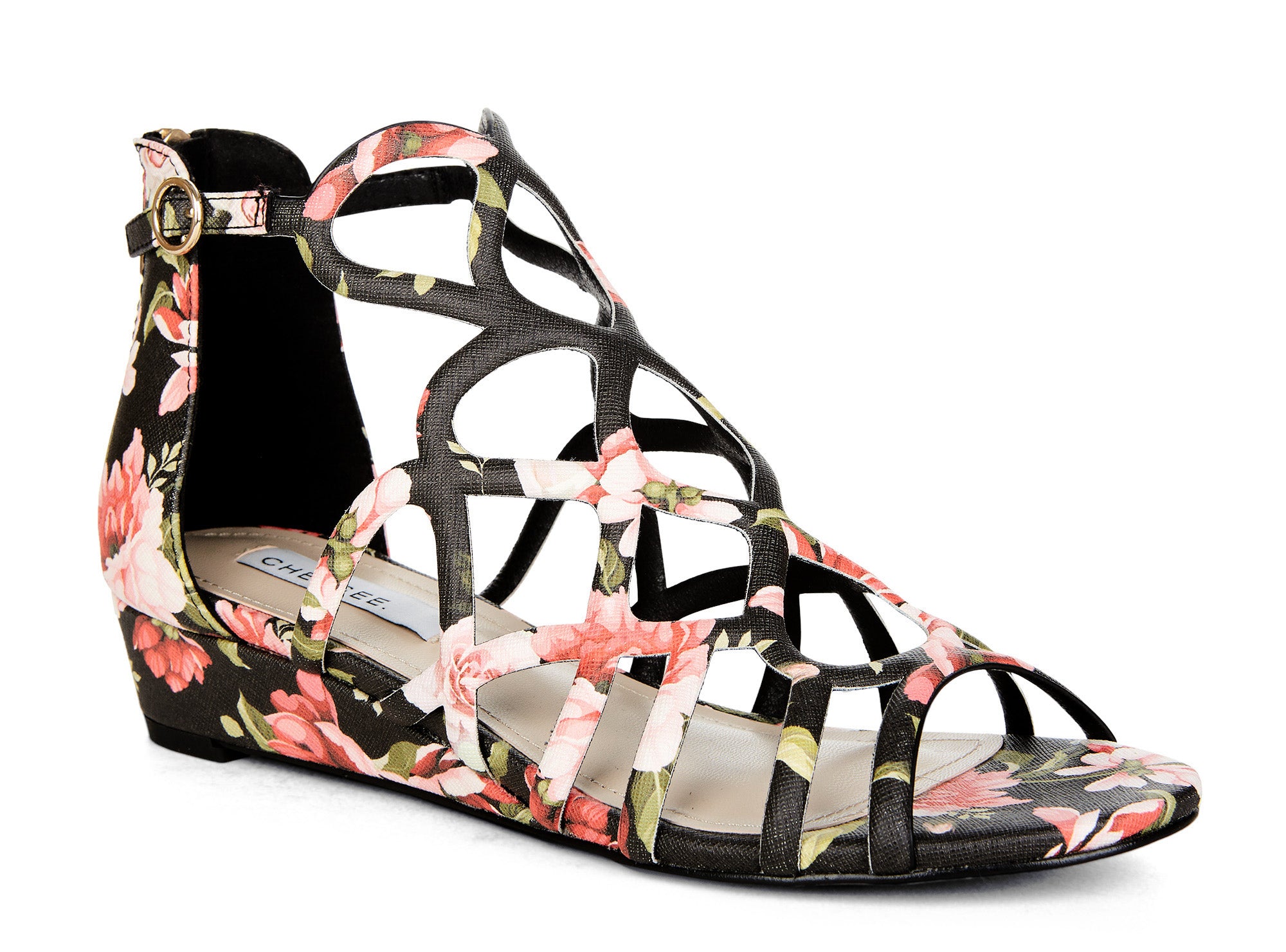 Yellow Shoes | Womens-Sandals-Casual-Low Wedge/Ankle strap | Addiction Floral |