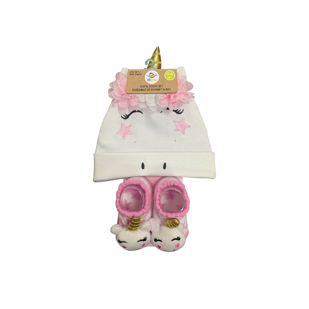 115442-68-ENSEMBLEBONNETBAS06MOISLICORNE-01-2454300032-Cap & socks set 0-6 months unicorn-Kids Socks | Accessories-Yellow-Yellow Shoes
