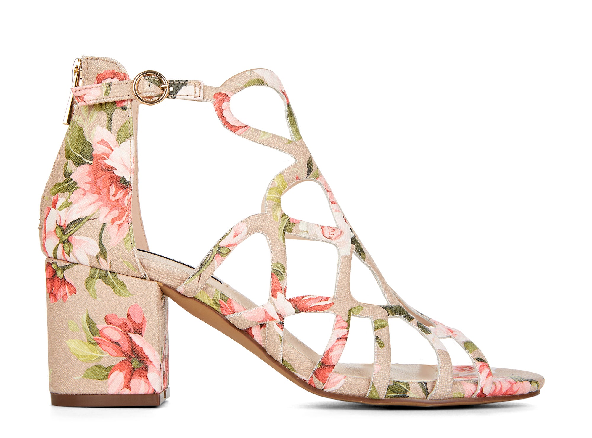 Yellow Shoes | Womens-Sandals-Dress-Med Heel/Gladiator | Saintly Floral | 