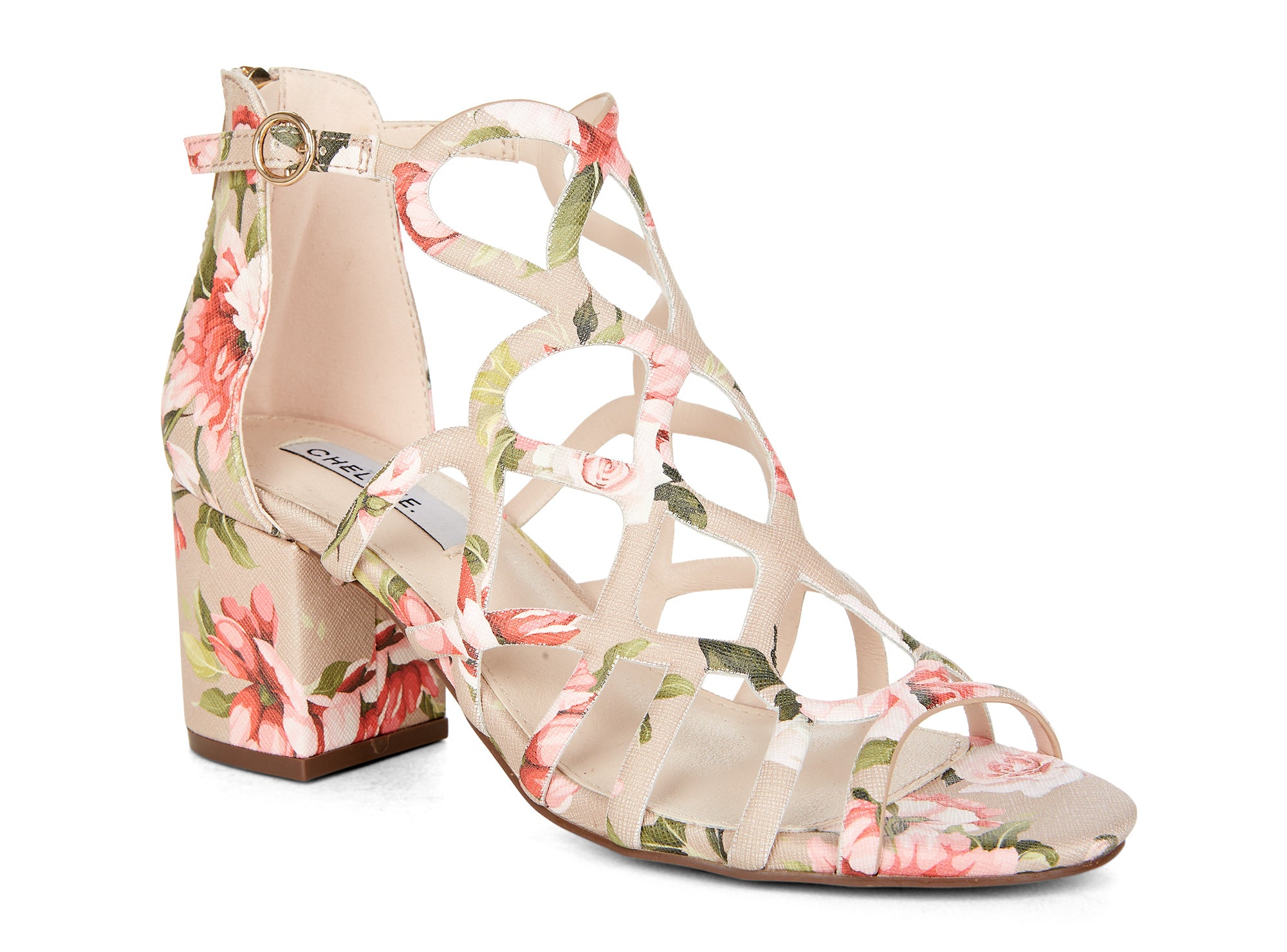 Yellow Shoes | Womens-Sandals-Dress-Med Heel/Gladiator | Saintly Floral | 