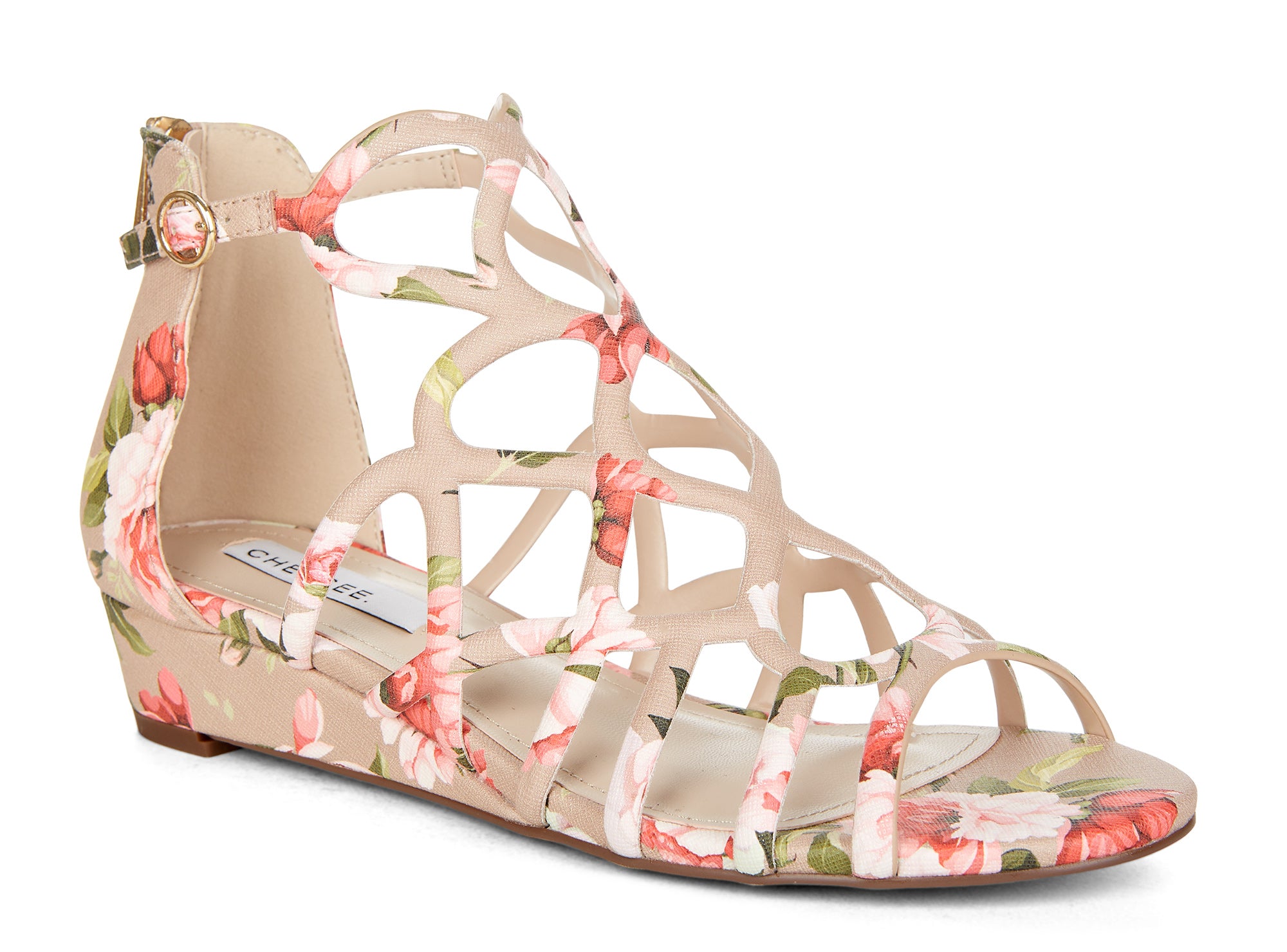 Yellow Shoes | Womens-Sandals-Casual-Low Wedge/Ankle strap | Addiction Floral | 